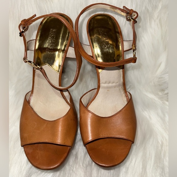 Michael Kors Brown Leather Sandals with Gold Accents - Picture 1 of 10